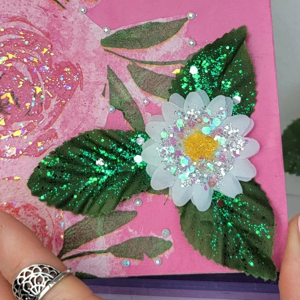 Floral Decoupage 3D Glittery Daisy 6x4 art Handmade 